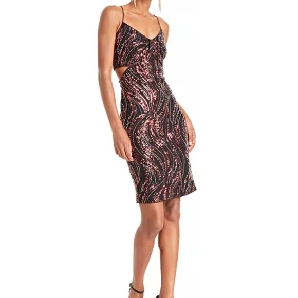 GUESS Women's Taryn Sequinned Side-Cutout Cocktail Dress Size 12 - Picture 6 of 13